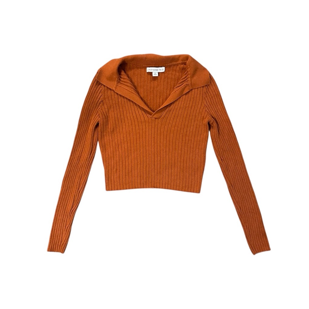 And Now This Orange Ribbed Long Sleeve Top